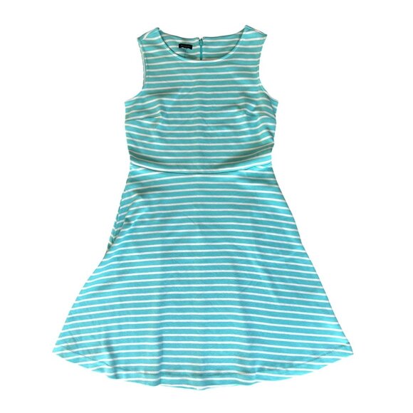 Talbots Edie Knit Fit & Flare Stripe Sleeveless Dress Turquoise & White Medium - Picture 13 of 15